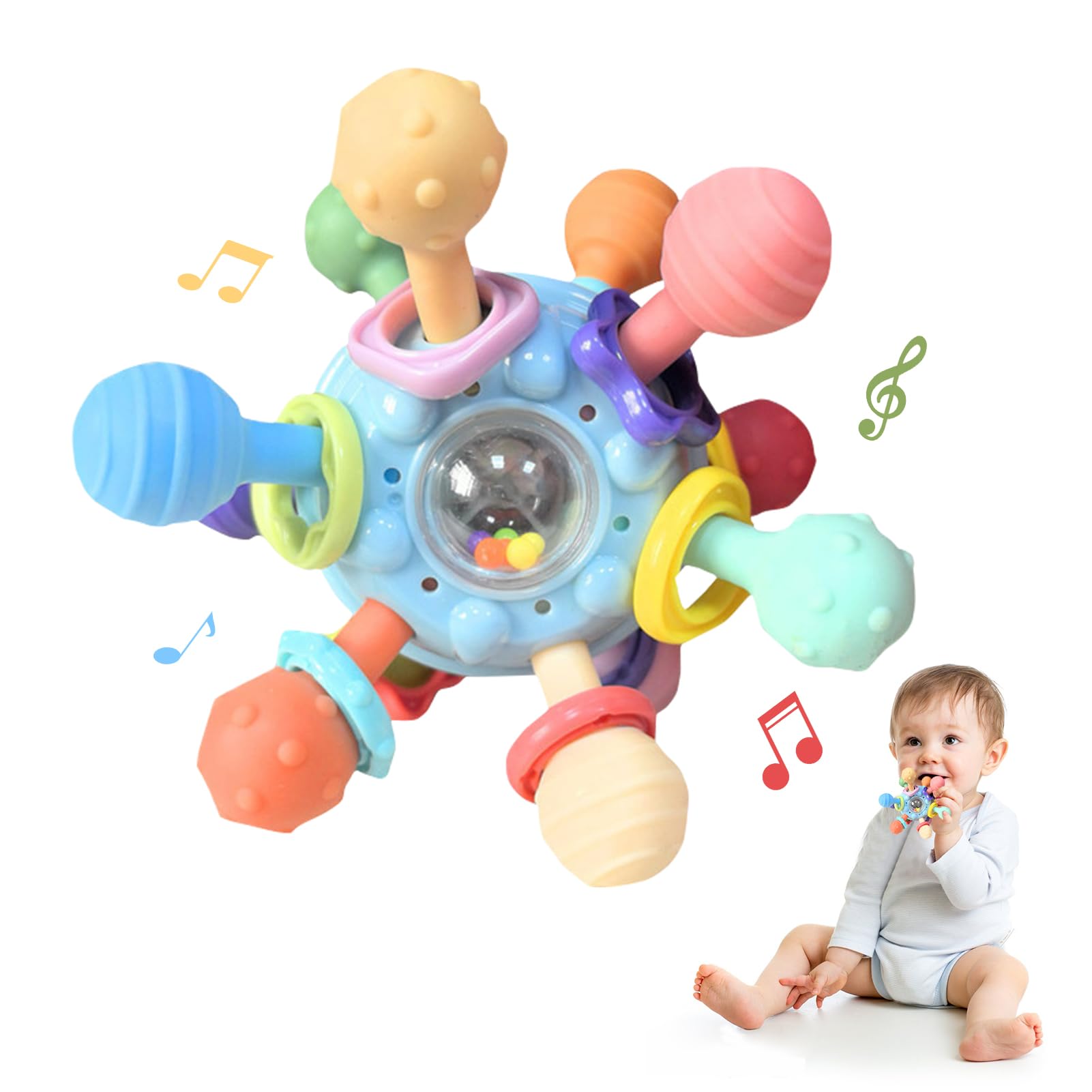 Baby Teething Toys for 0-18 Months - Montessori Sensory Toys for Infants & Toddlers | Safe Chew Toys for Boys & Girls | Perfect Newborn Gifts & Essentials (Blue) - Ideal for Soothing Sore Gums & Early Learning Play