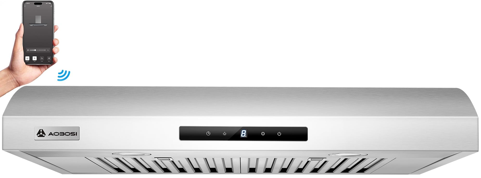 AAOBOSI 30 Inch Under Cabinet Range Hood with Wi-Fi - 3 Ventilation Modes, App & Touch Control, Ultra Quiet Operation, 3-Speed Exhaust Fan, LED Lights & Baffle Filters - Perfect for Modern Kitchens & Open-Concept Homes