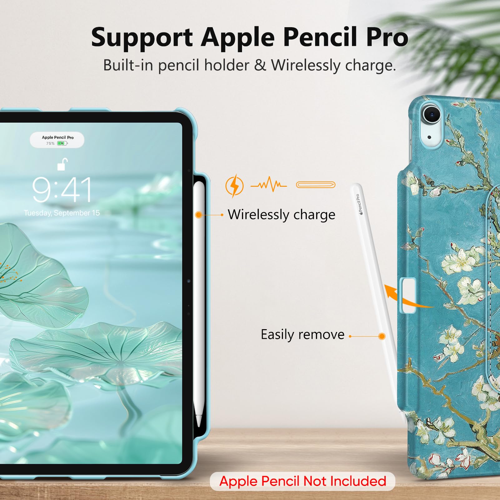 Fintie 360° Rotating Protective Case for iPad Air 13-inch (2025 M3 & 2024 M2) - Swivel Stand Cover with Apple Pencil Holder, Auto Wake/Sleep Feature - Blossom Design | Perfect for Work, Study & Entertainment
