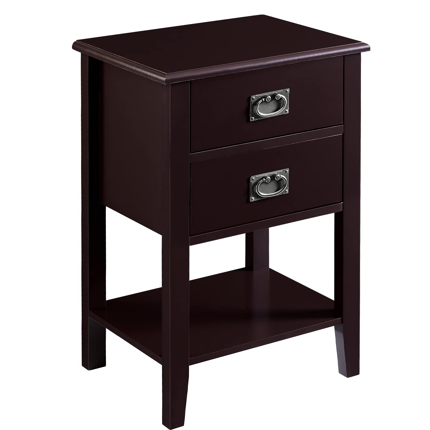 VECELO Vintage Nightstand with 2 Storage Drawers - Solid Wood Legs, Black Walnut Finish - End Table/Side Table for Bedroom & Living Room - Perfect Small Space Accent Furniture for Apartments & Dorms