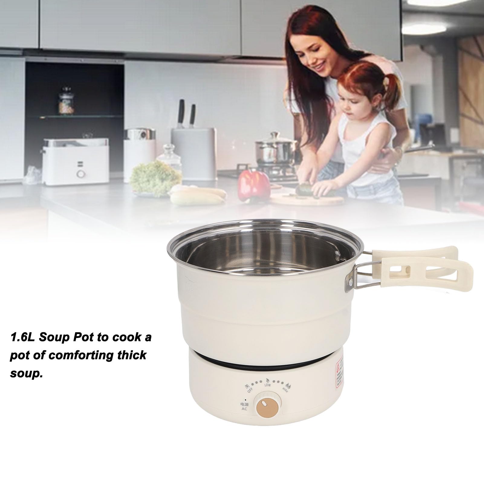 500W 1.6L Multifunctional Electric Cooker - Mini Portable Ramen Noodle Cooker with Foldable Handle, Electric Cooking Pot for Steak, Eggs & Stir-Fry | Perfect for Dorm, Office, Camping & Small Kitchen Use