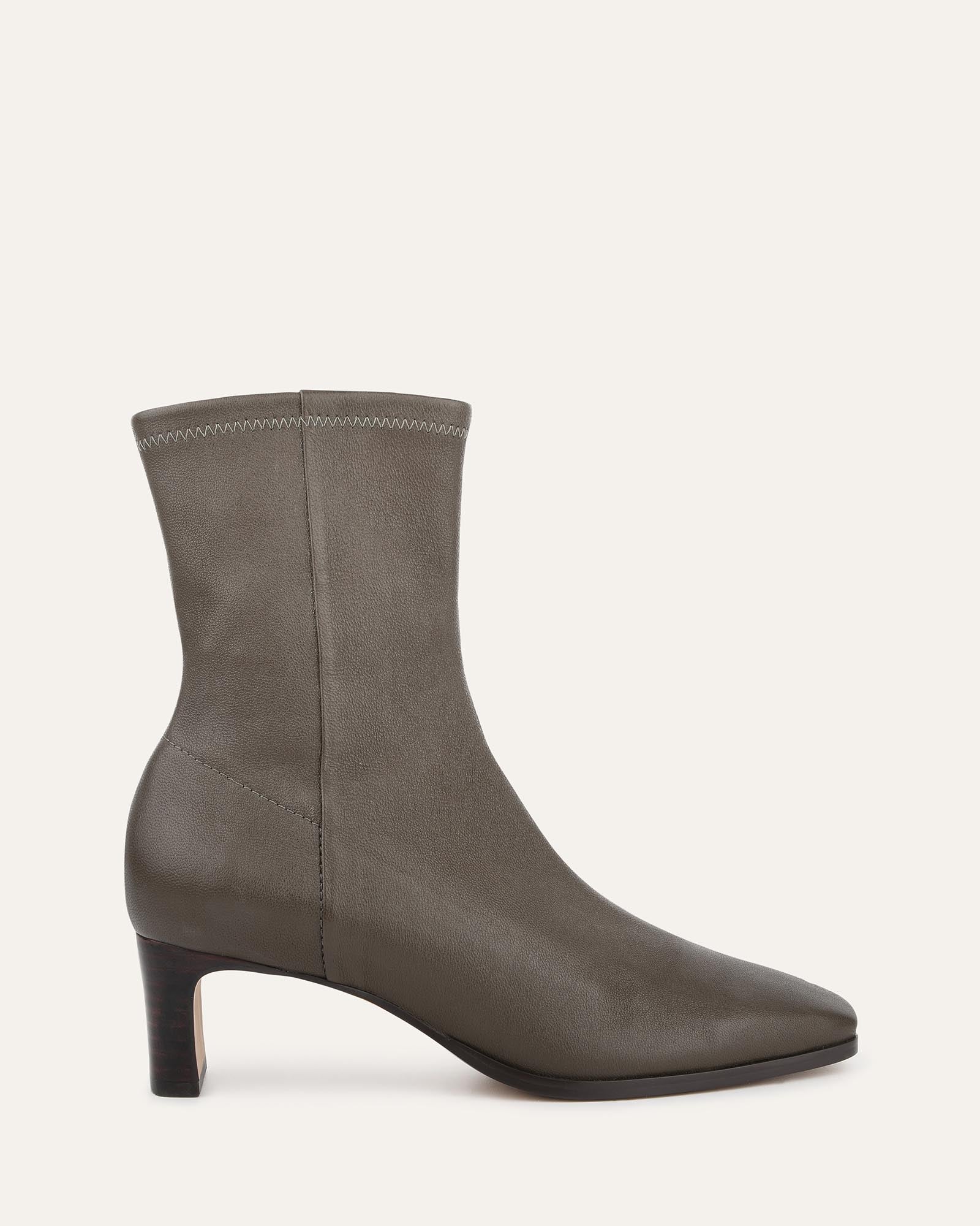 Quince Mid Ankle Boots for Women - Dark Olive Genuine Leather, Comfortable & Stylish, Perfect for Fall/Winter, Office & Casual Outfits