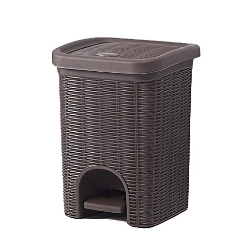 Eco-Friendly Rattan Pattern Pedal Trash Can with Lid - Odor-Blocking Plastic Waste Bin, Removable Inner Bucket & Waterproof Design for Home, Office & Indoor Use | Perfect for Kitchen, Bathroom & Living Room (Brown, Small)