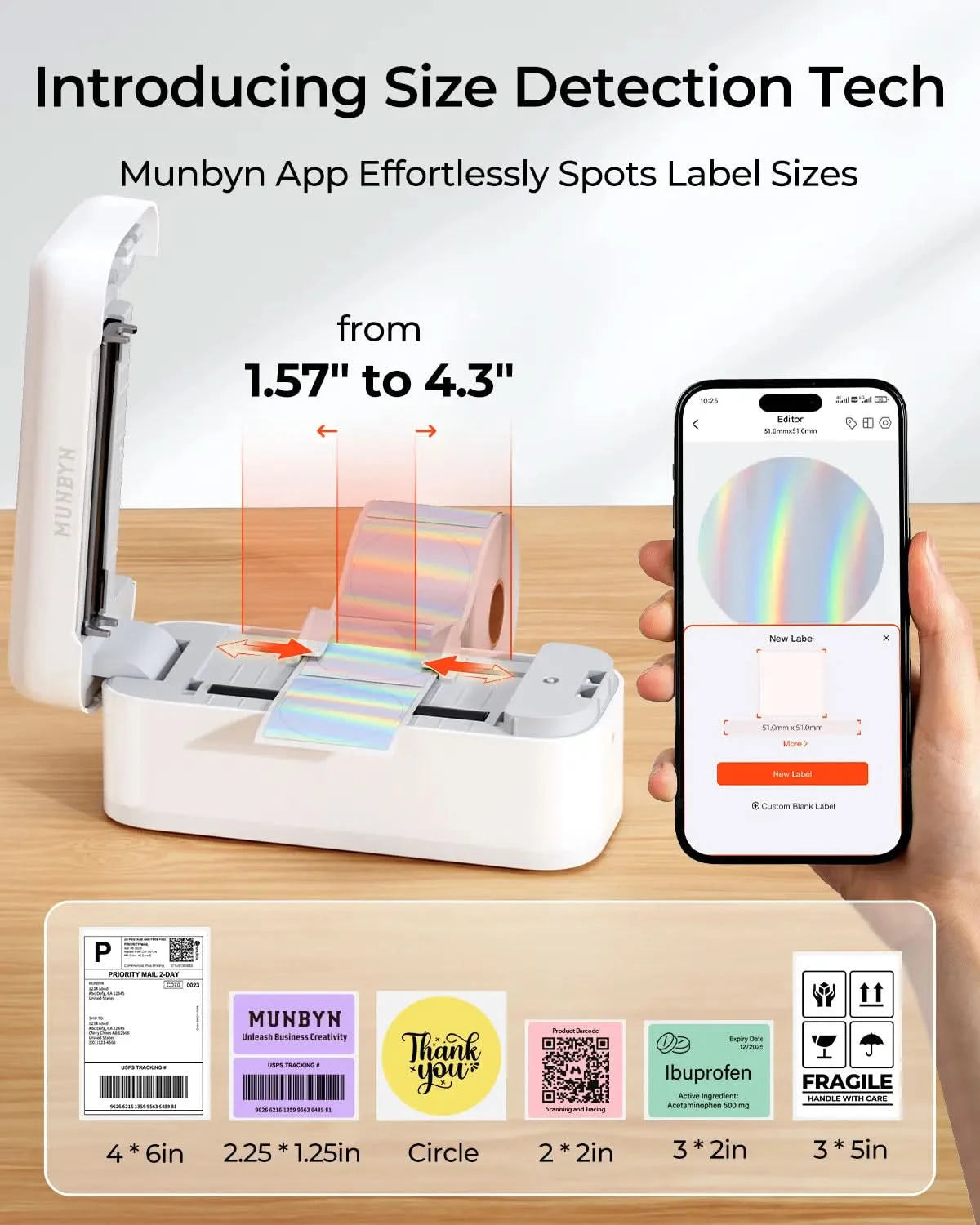 MUNBYN RealWriter 402B Wireless Bluetooth Thermal Label Printer for Shipping, Packaging & Inventory - Compatible with Shopify, Amazon, eBay & Etsy Sellers