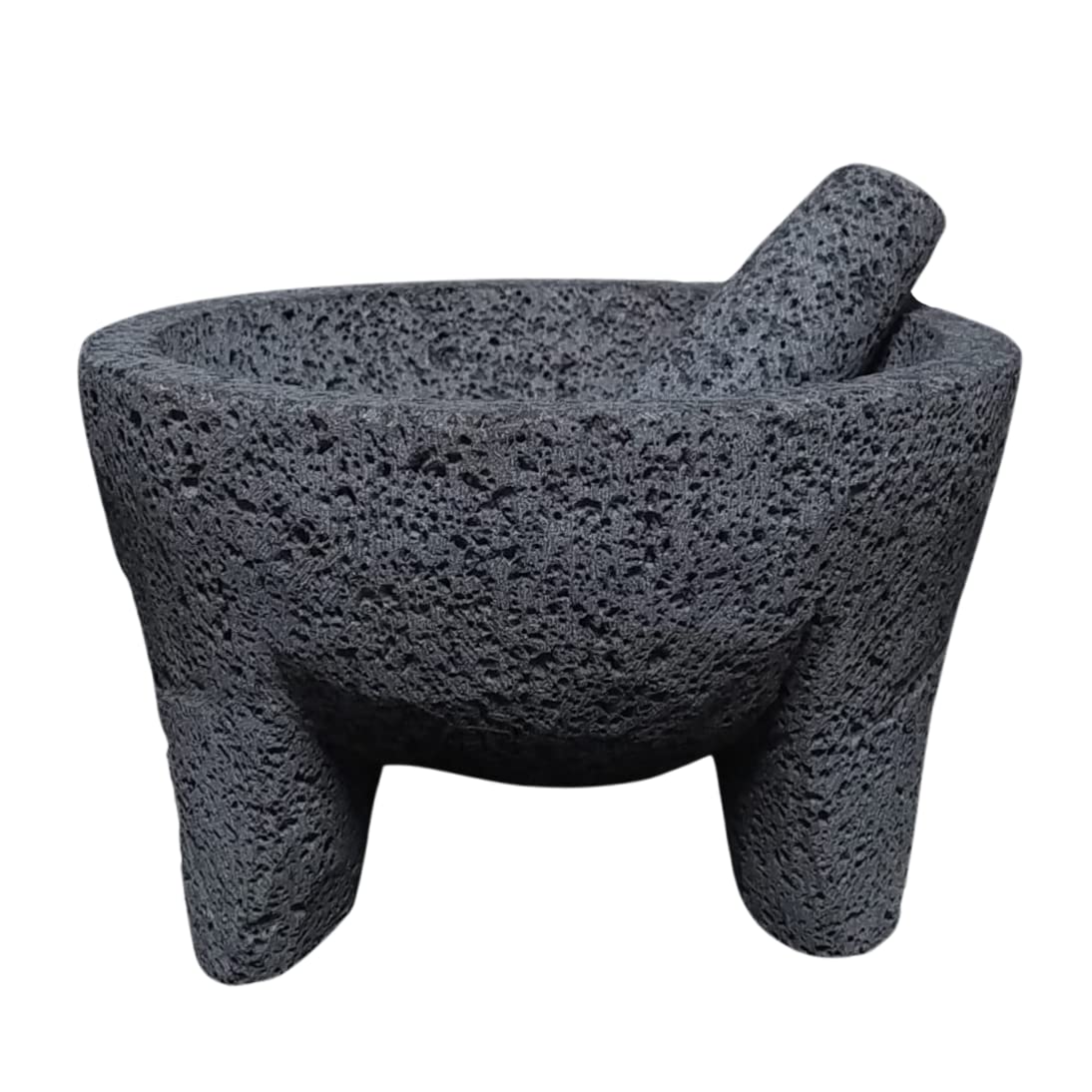 Premium 7-Inch Black Molcajete Mortar and Pestle Set - Natural Stone Spice Grinder, Garlic Crusher & Herb Mixing Bowl for Cooking, Pharmacy Pill Crushing & Traditional Mexican Cuisine | Perfect for Guacamole, Salsas & Seasoning Prep