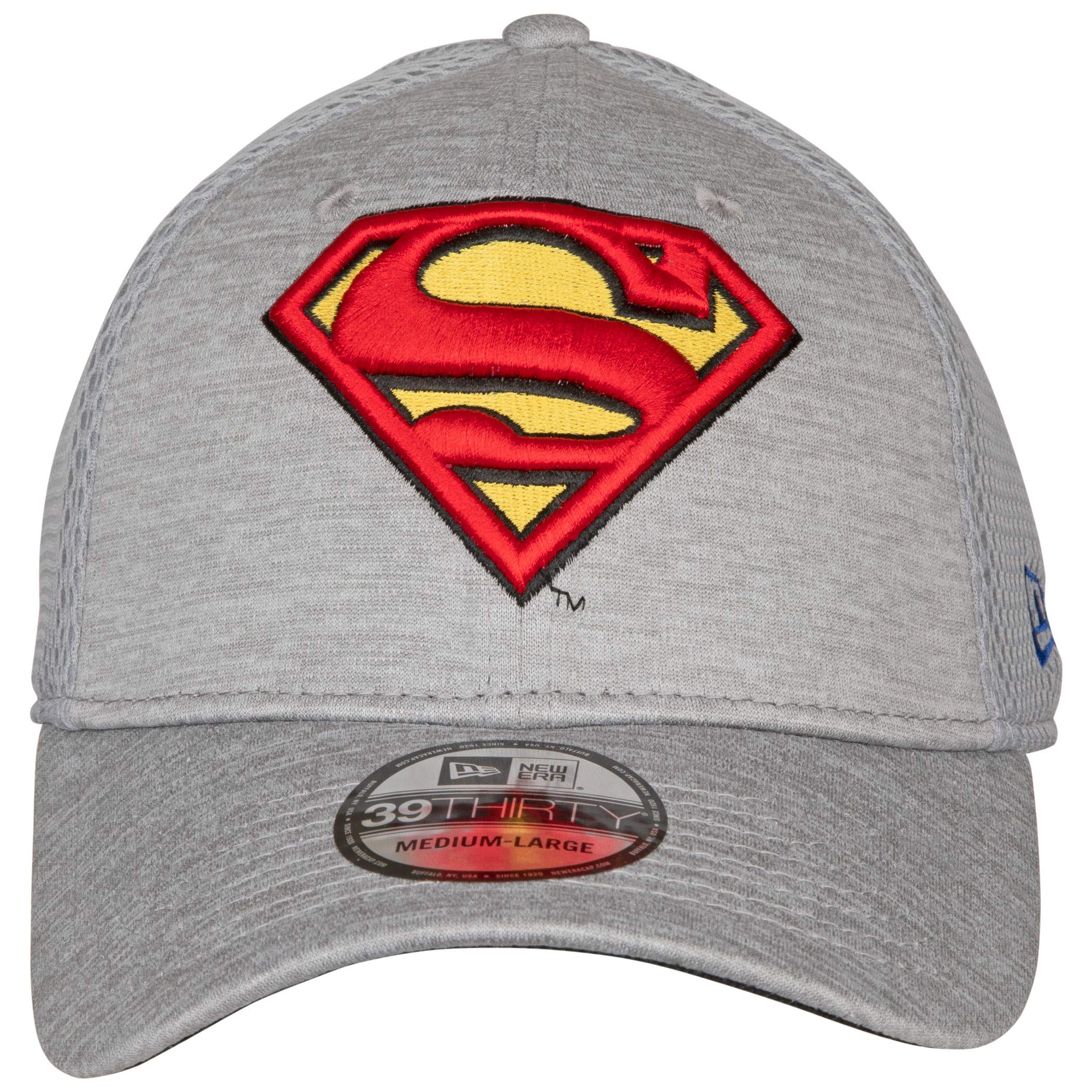 New Era Superman Symbol Grey Shadow Tech 39Thirty Fitted Hat for Men - Large/XLarge Size - Official DC Comics Merchandise - Perfect for Superhero Fans, Cosplay & Casual Wear