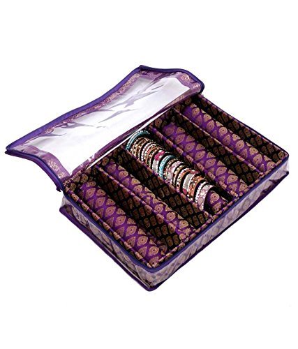 Elegant Purple Brocade 5-Rod Bangle Jewelry Box - Perfect for Organizing Bracelets, Bangles & Accessories | Gift Idea for Women