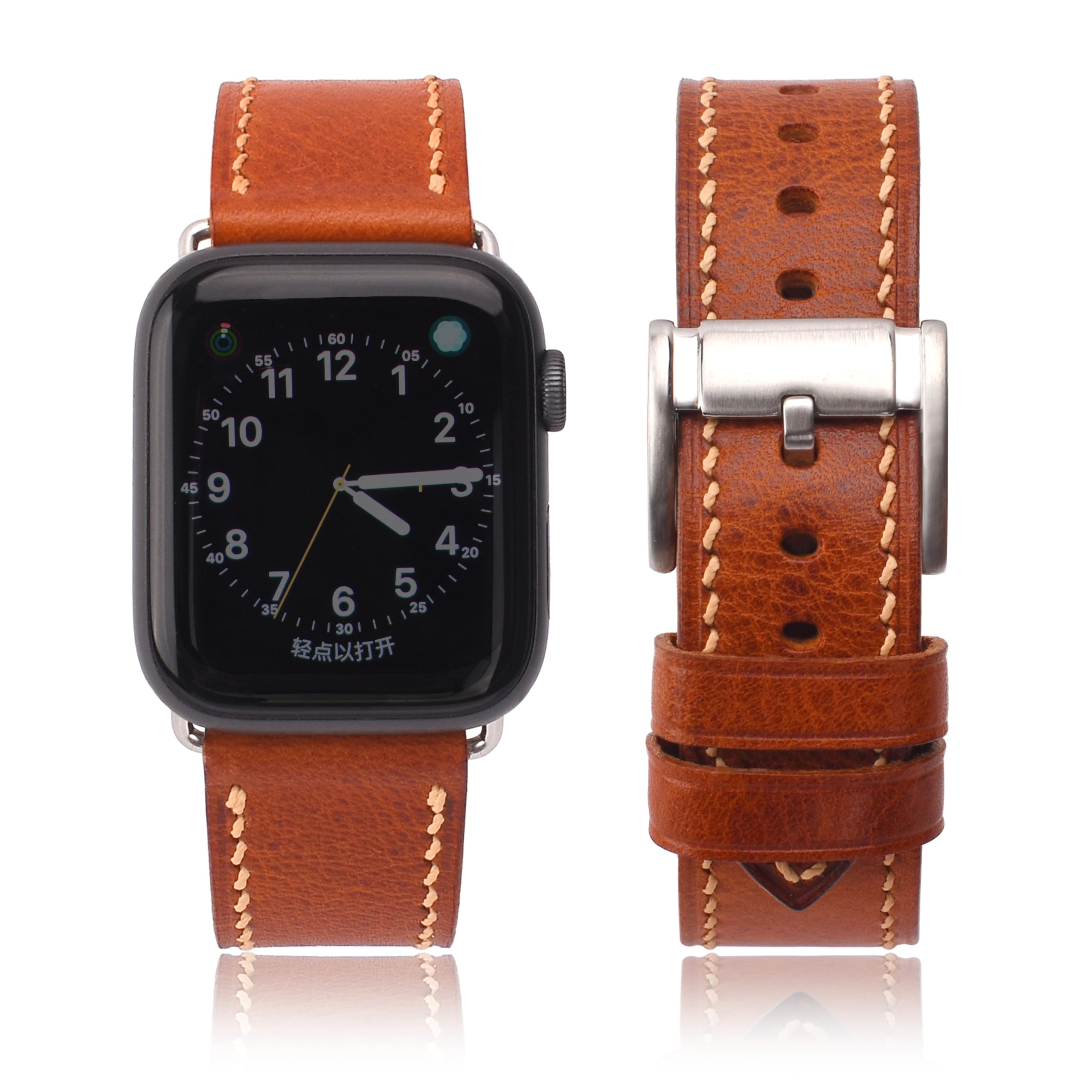 Premium Genuine Leather Apple Watch Band - Compatible with 38mm/40mm/41mm & 42mm/44mm/45mm Models - Replacement Strap for Series 9/8/7/6/5/4/3/2/1/SE - Vintage Full Grain Leather Strap for Men & Women - Perfect for Work, Gym & Everyday Wear