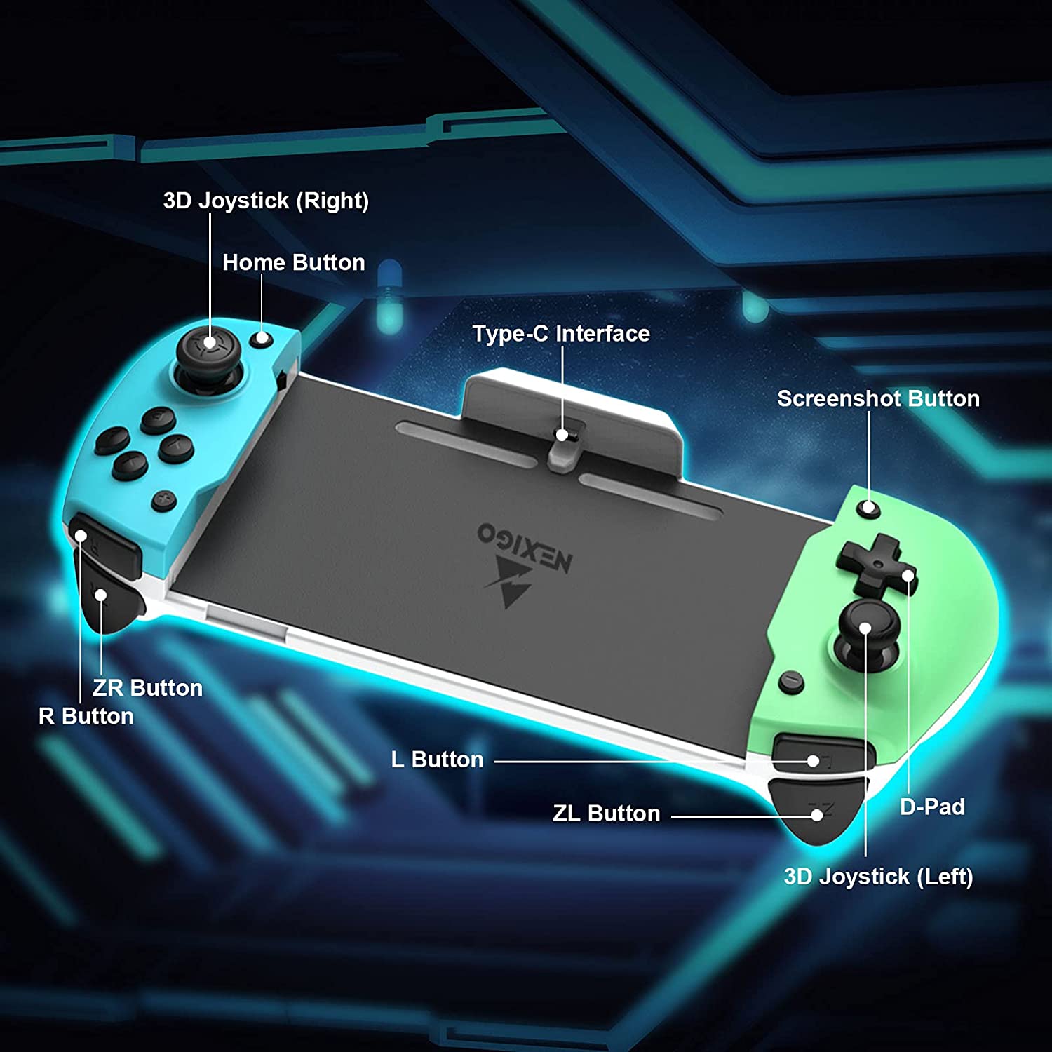 NexiGo Ergonomic Controller for Nintendo Switch - Comfortable Gaming Grip for Handheld Mode (Not Compatible with OLED Model) | Perfect for Long Gaming Sessions & Travel