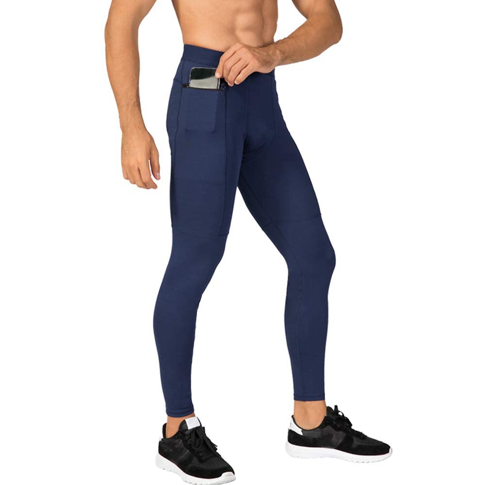 Yuerlian Men's Cool Dry Running Tights with Pockets - Breathable Baselayer Leggings for Gym, Yoga, and Outdoor Activities