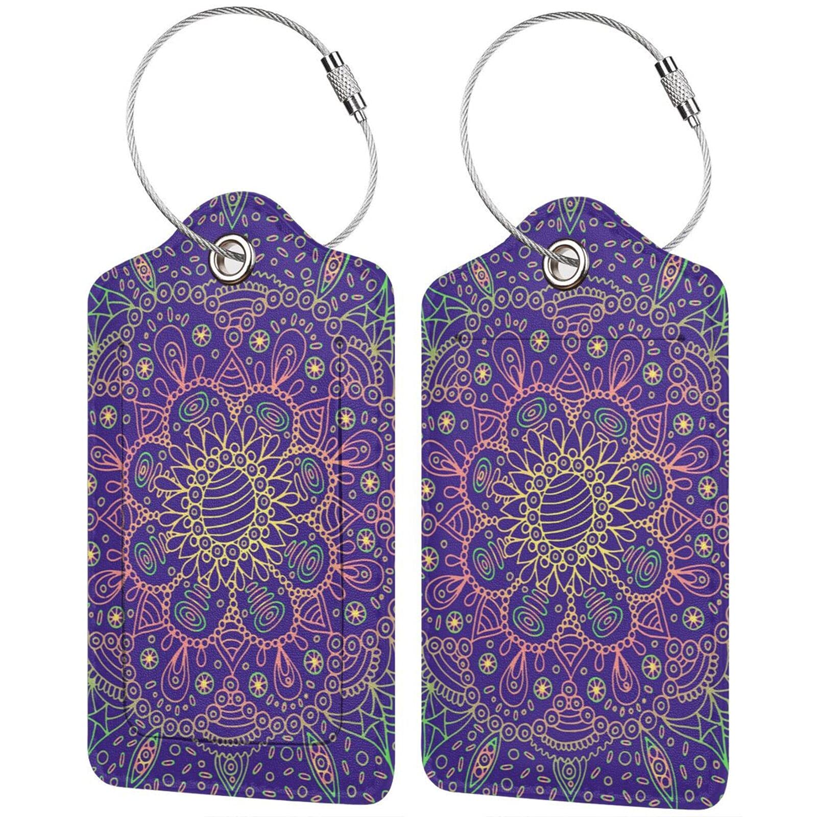 Set of 2 PU Leather Luggage Tags with Privacy ID Card Holder - Durable Suitcase Name Tags for Travel Accessories | Perfect for Airports, Business Trips & Vacation Identification