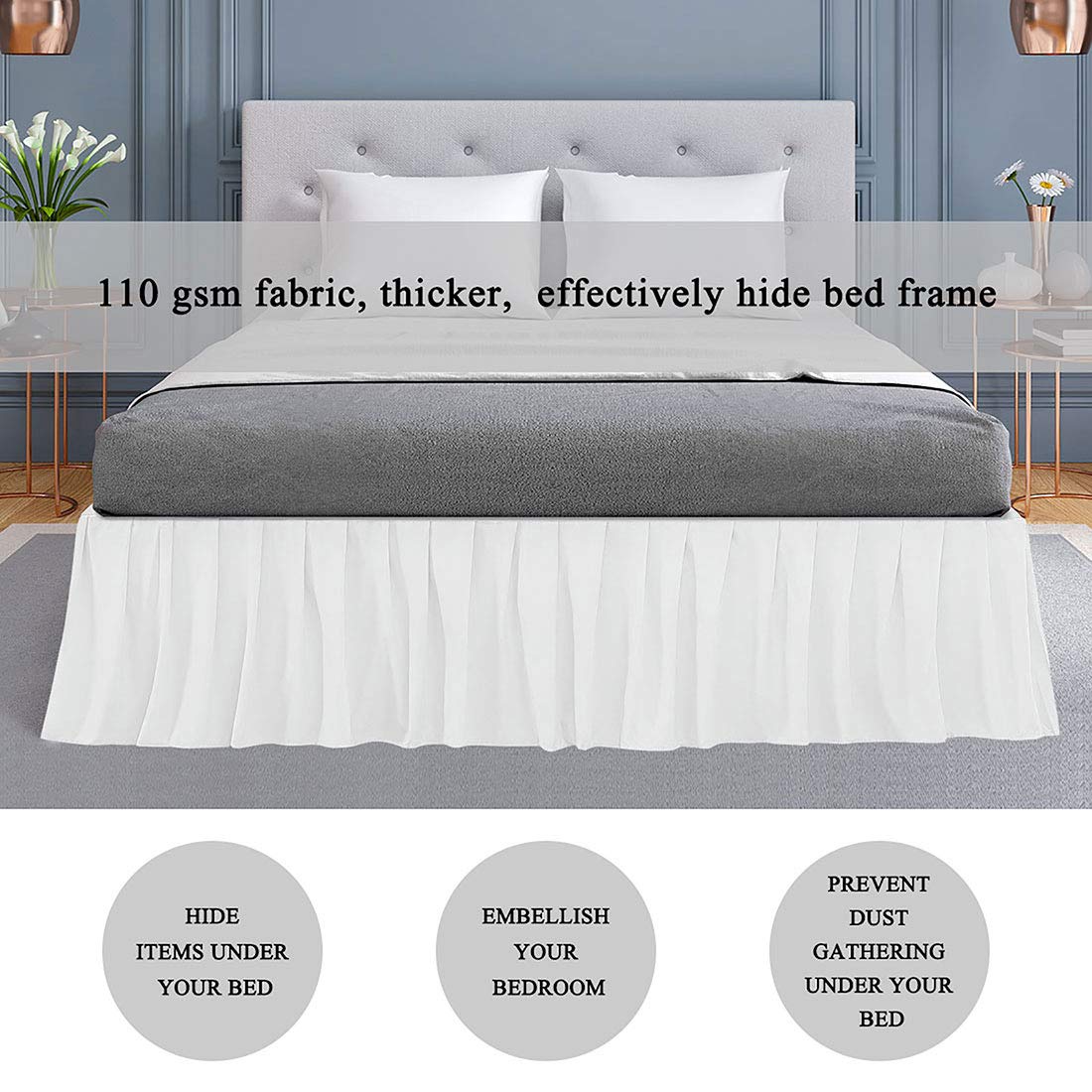 Elegant Ruffled Bed Skirt Light Grey Queen Size – 15