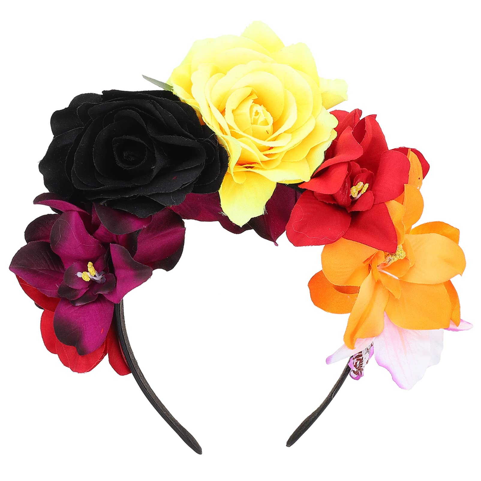 FOMIYES Mexican Flower Headband - Day of The Dead Headdress with Rose & Skull Design for Halloween Costume, Pride Party Accessories | Perfect for Dia de los Muertos Celebrations, Cosplay & Festive Events