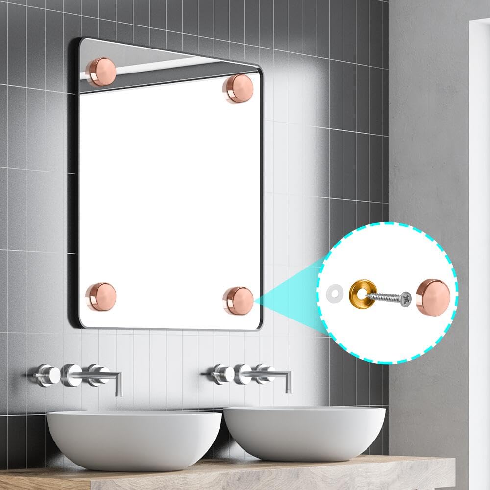 Decorative Solid Brass Mirror Screws with Rose Gold Caps - 21mm Fasteners (4-Pack) - Perfect for Framed Mirrors, Wall Decor, and DIY Home Projects