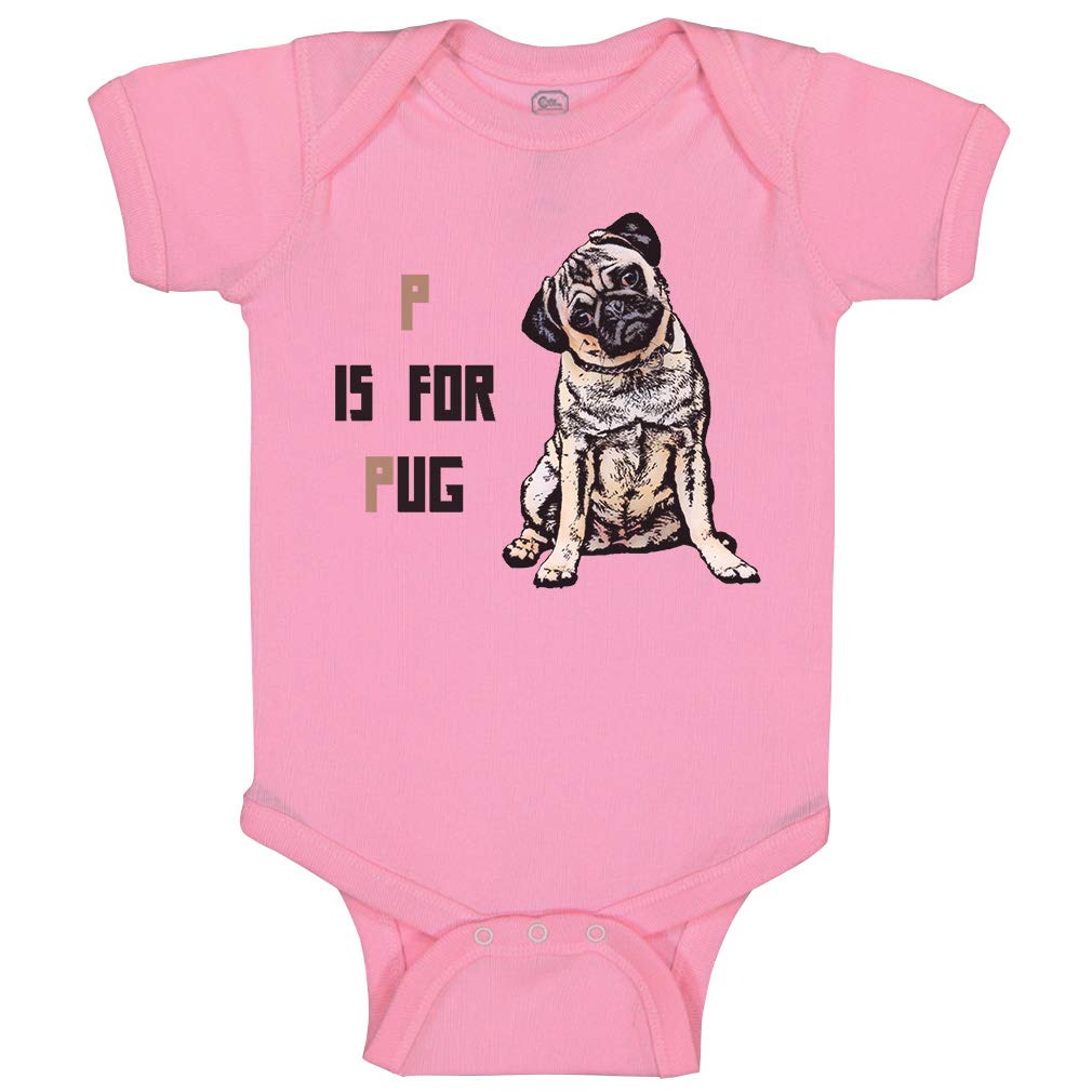 Custom Pug Baby Bodysuit - Soft Cotton Funny 'P is for Pug' Outfit for Dog Lovers | Newborn Boy & Girl Clothes in Pink | Perfect for Photo Shoots, Gifts & Pet-Themed Events