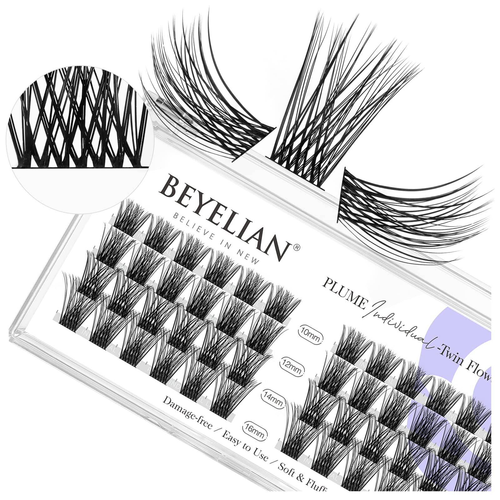 BEYELIAN Cluster Individual Eyelash Extensions Kit - DIY False Lashes with Black Glue Bonded Band, 48 Clusters in 10/12/14/16mm Twin Flower Mix - Perfect for Home Use, Salon Professionals & Special Occasion Makeup
