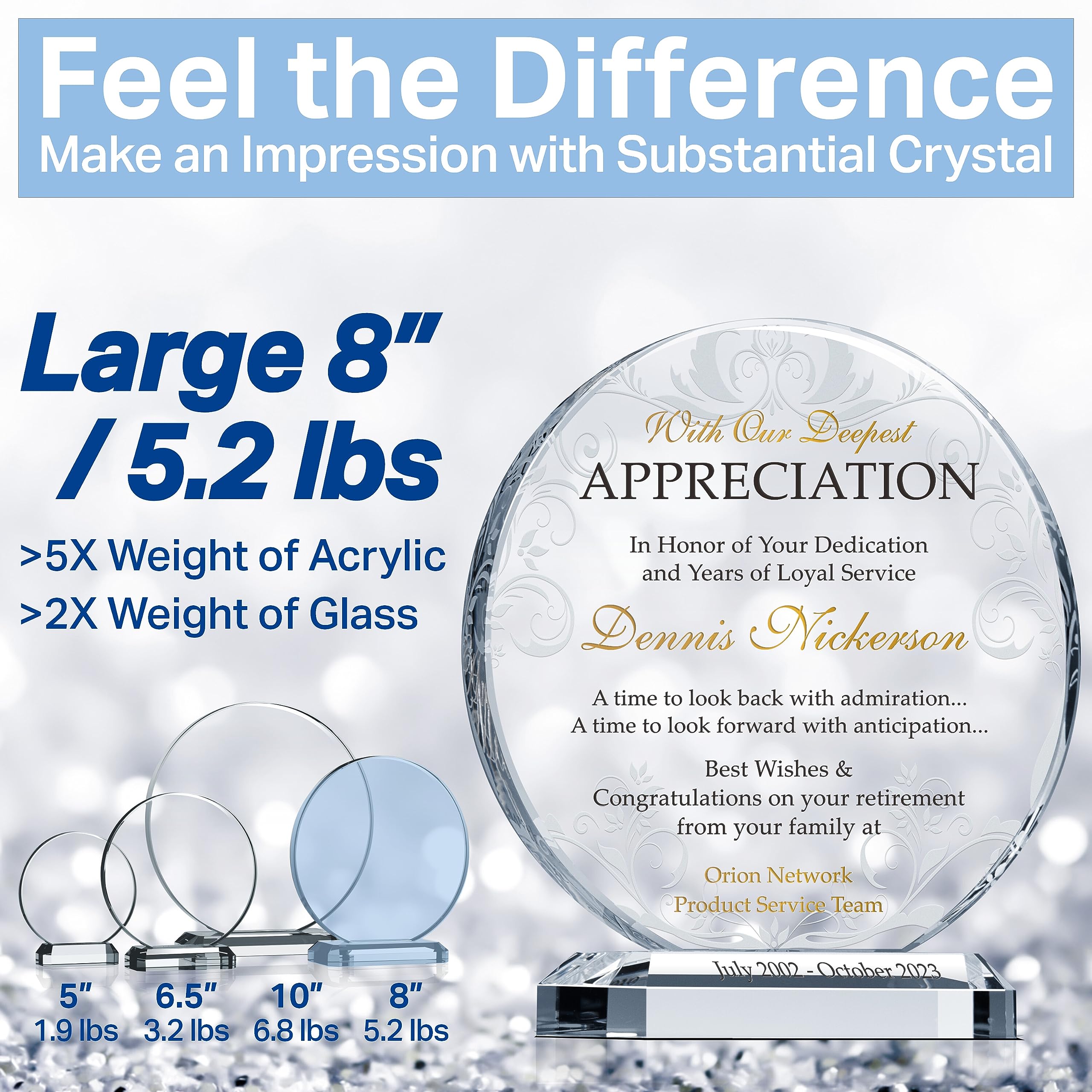 Custom Engraved Crystal Retirement Plaque - Personalized with Name & Date - Unique Retirement Gift for Managers, Employees, Coworkers & Friends (XL-10) - Perfect for Office Farewells, Retirement Parties & Appreciation Events