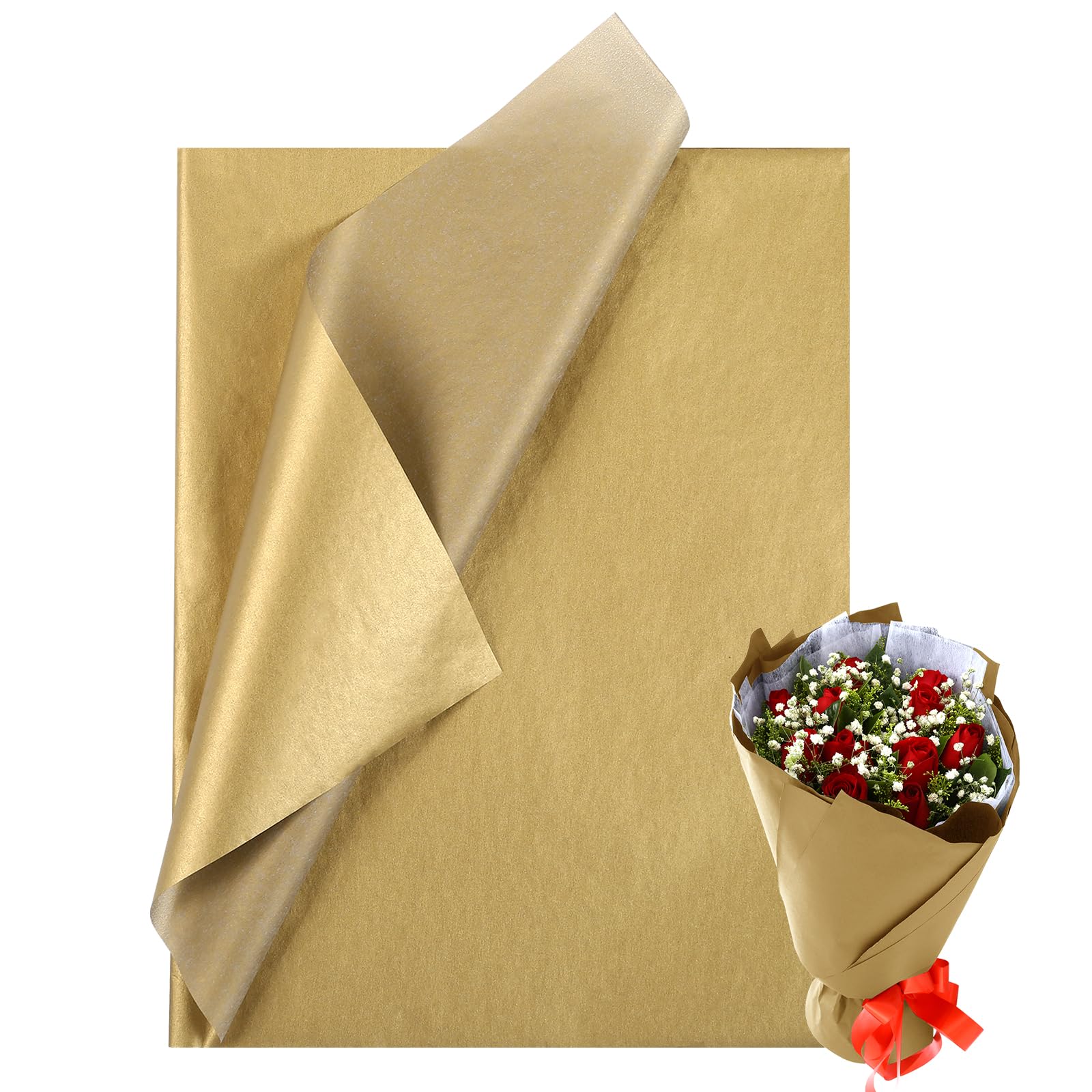 Premium Gold Tissue Paper Bulk - 60 Sheets 14x20 Inch for Gift Wrapping, Christmas Crafts, Wedding Decorations & DIY Party Supplies | Perfect for Birthday Parties, Holiday Gifts & Home Decor Projects