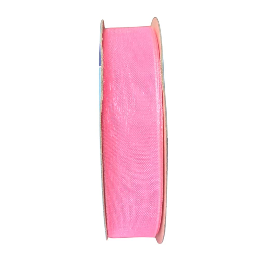 5/8 Inch x 25 Yards Bubblegum Pink Sheer Organza Ribbon - Perfect for Valentine's Day Gifts, Easter Decorations, Baby Showers, Weddings, Bridal Showers & Birthday Parties | Create Beautiful Azalea Pink Bows for Gift Wrapping, Table Centerpieces & DIY Craft Projects