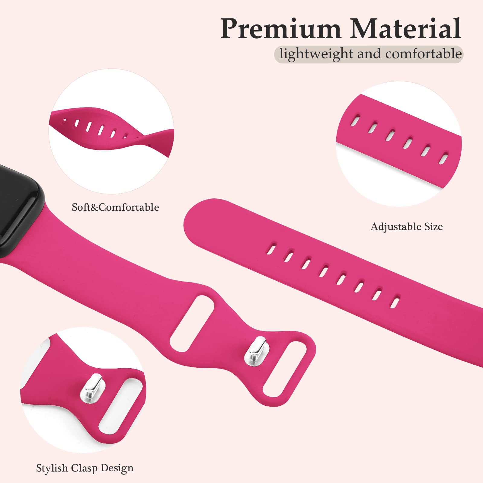 Premium Soft Silicone Sport Band Compatible with Apple Watch 38mm 40mm 41mm 42mm 44mm 45mm 49mm - Replacement Strap for iWatch Ultra 2/Ultra/SE/Series 9/8/7/6/5/4/3/2/1 - Comfortable Durable Wristband for Women & Men - Perfect for Workouts, Running & Everyday Wear