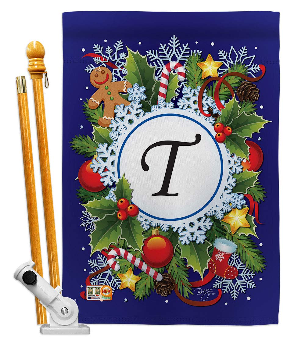 T Initial Winter Wonderland House Flag Set 28x40 - Holiday Decor for Outdoor