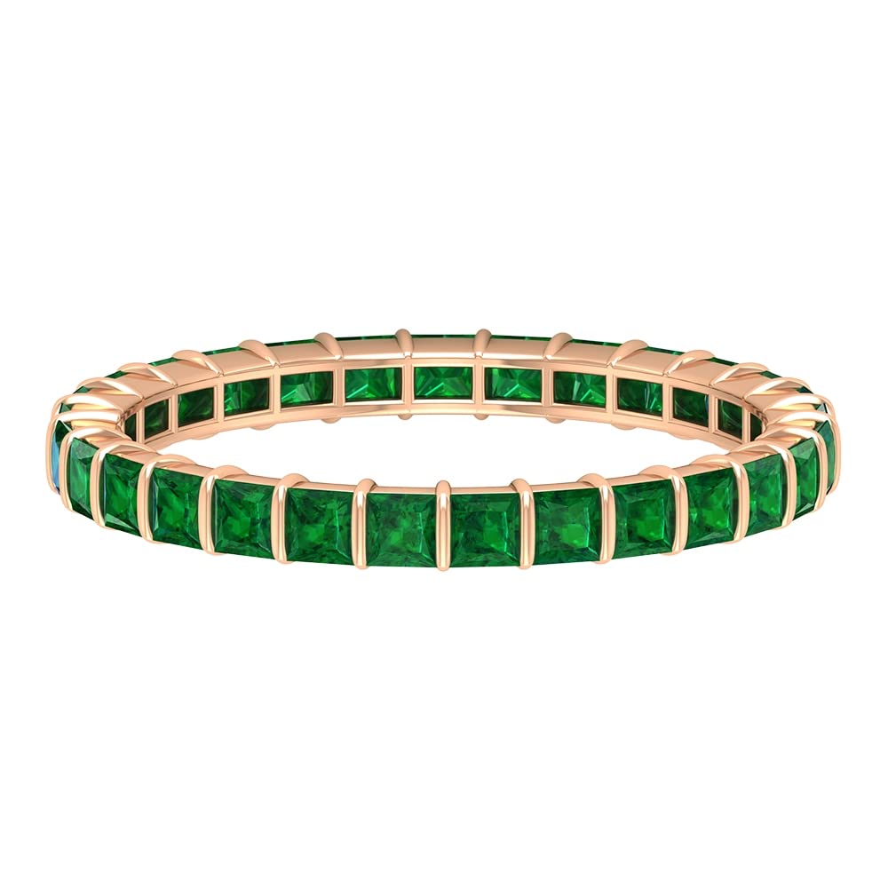 1.25 CT Princess Cut Emerald Eternity Ring - 14K Solid Gold May Birthstone Jewelry for Women | Elegant Green Gemstone Band for Anniversary, Engagement & Special Occasions