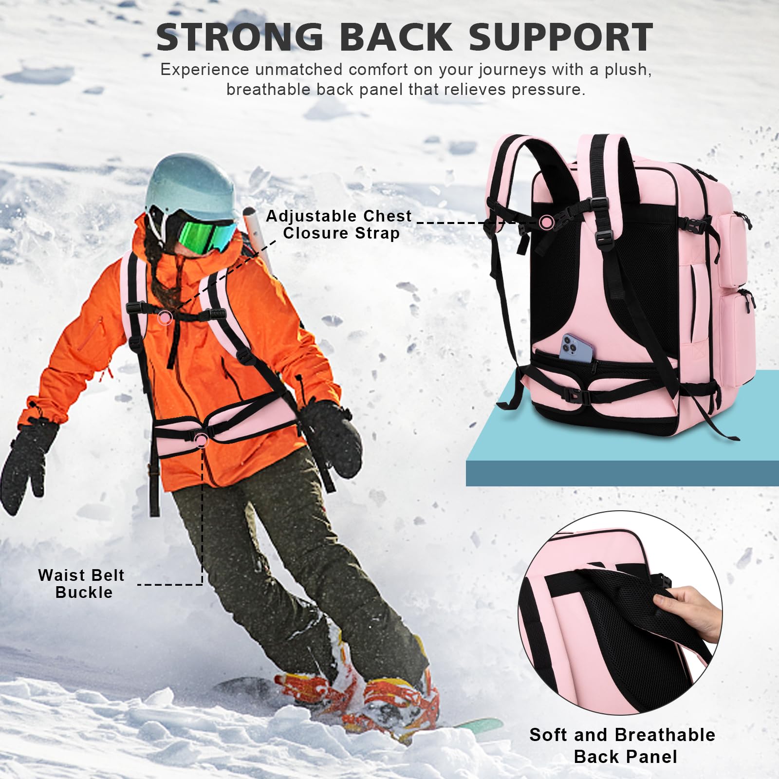 60L Waterproof Ski Boot Backpack - Lightweight Travel Pack for Snowboard Boots, Skis & Winter Gear - Helmet, Goggles, Gloves Storage - Durable Hiking Backpack for Men, Women & Youth - Perfect for Ski Trips & Mountain Adventures