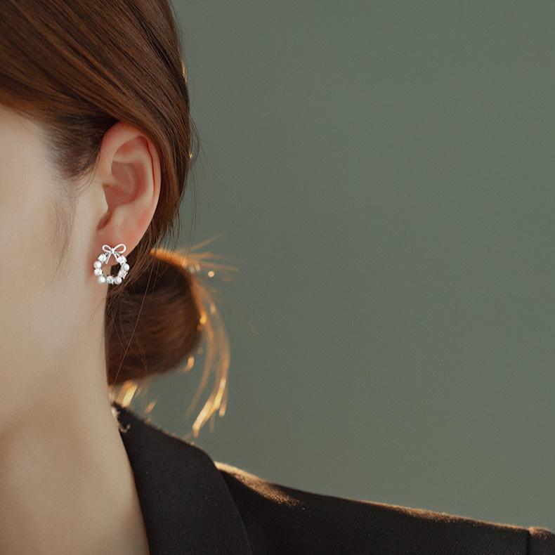 Elegant French Style Bow Pearl Stud Earrings | D3056 | Perfect for Weddings, Parties & Everyday Wear