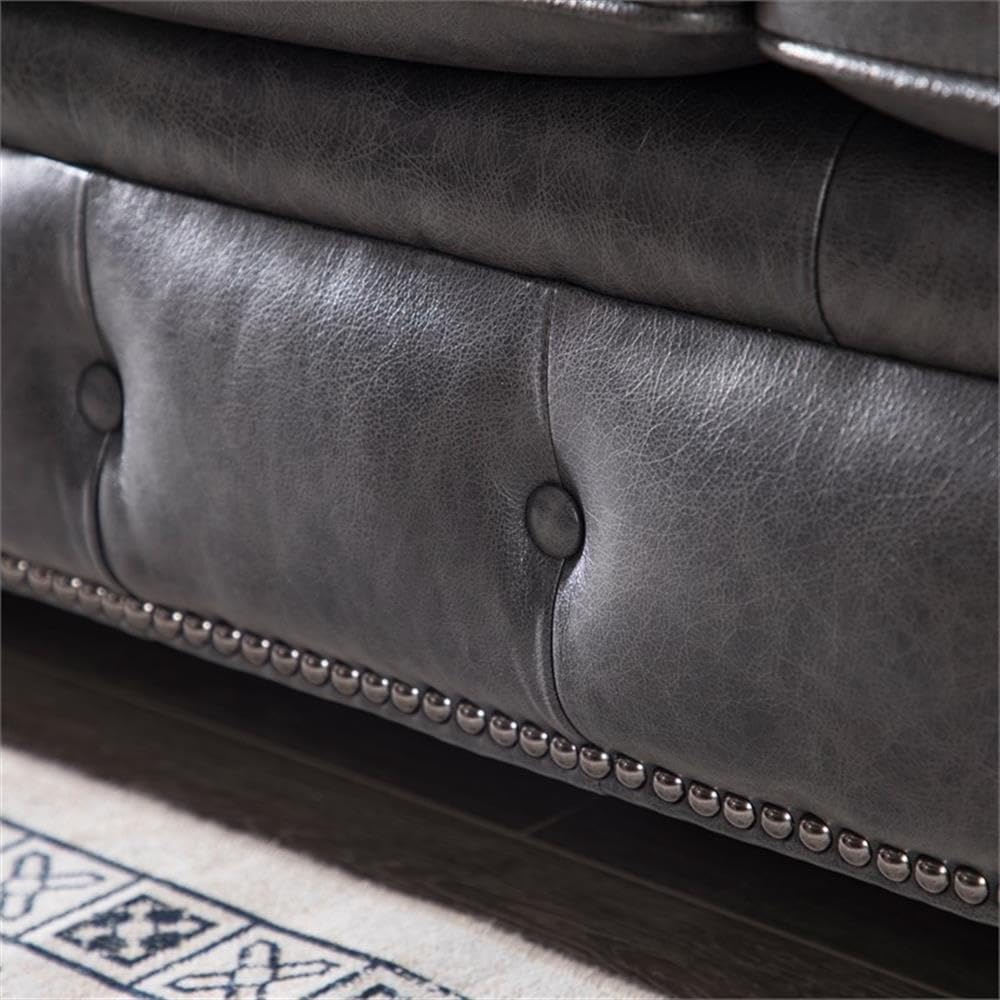 Home Square 2-Piece Gray Leather Chesterfield Accent Chair and Sofa Set - Perfect for Living Room, Office, or Study Decor