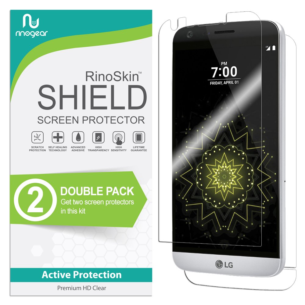(2-Pack) RinoGear Flexible TPU Screen Protector for LG G5 (2016) - Full Body Front & Back Protection, Case Friendly, Wet Install Kit with Solution Spray - Perfect for Everyday Use, Outdoor Activities & Travel Protection