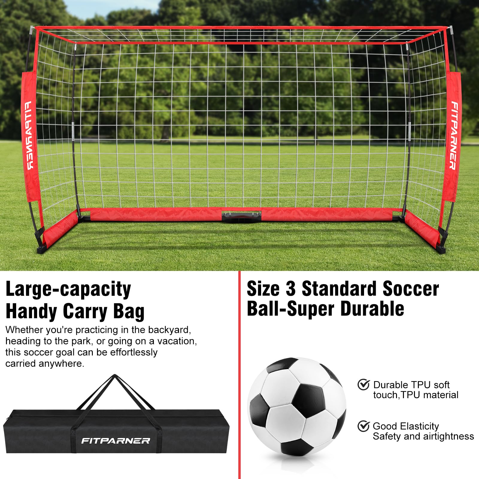 8x6ft & 12x6ft Portable Soccer Goals for Backyard Training - Collapsible Metal Frame with Net, Includes 1 Goal + Soccer Ball + 6 Cones + Ball Pump + Carry Bag - Perfect for Youth Practice, Backyard Games & Team Drills