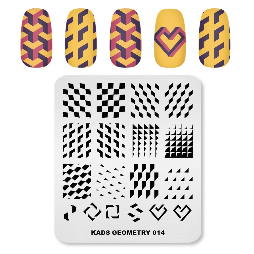 KADS Nail Art Stamping Plate - Geometric Nail Design Template Kit for DIY Manicure, Professional Nail Stamping Tool (GE014) - Perfect for Salon, Home Use & Nail Art Enthusiasts