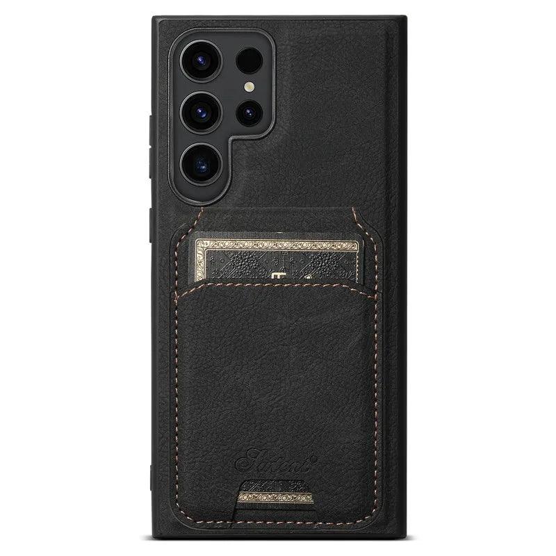 Samsung Galaxy S24 Vegan Leather Magnetic Card Holder - Slim Wallet for Credit Cards & ID - Perfect for Travel, Work, and Everyday Use