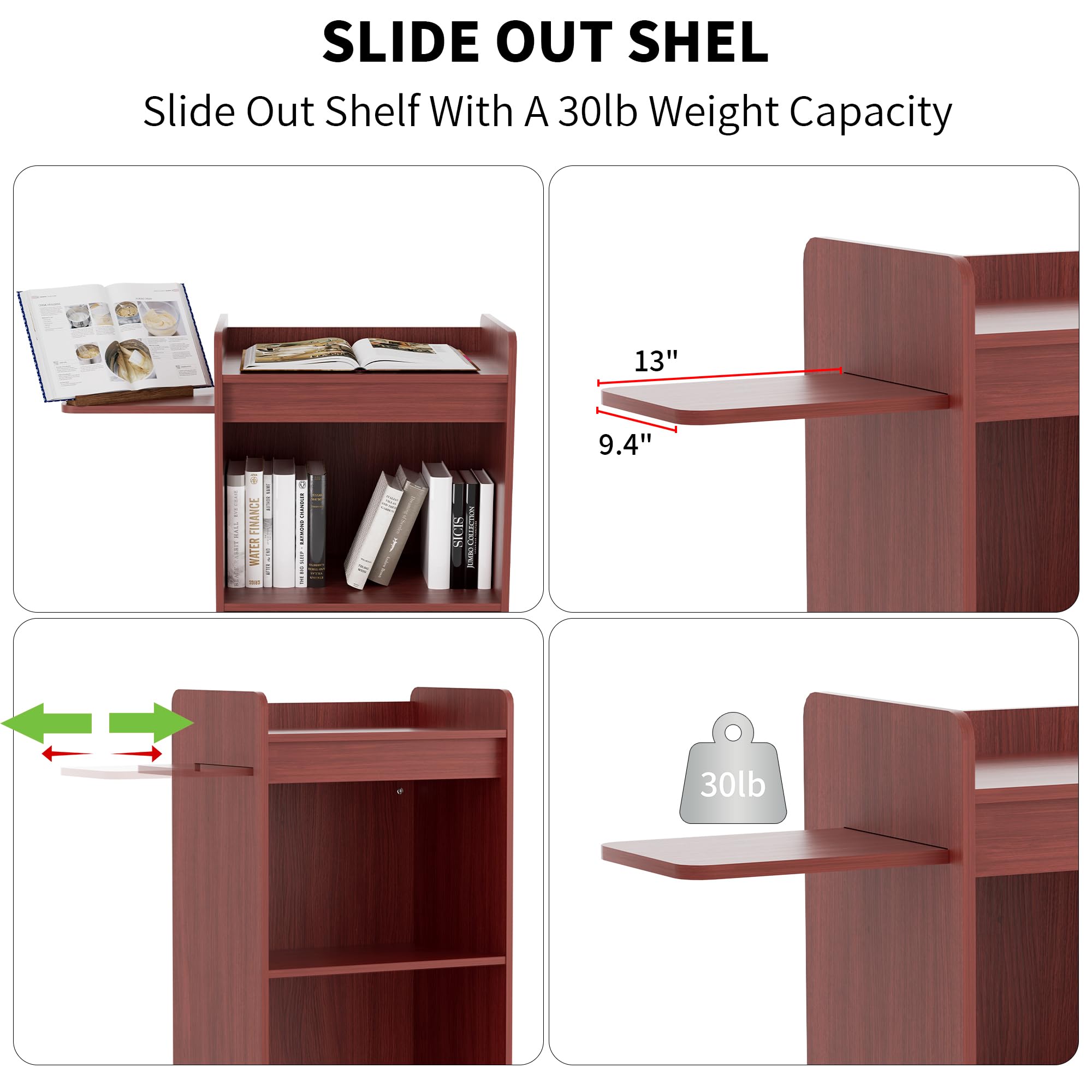 Portable Wood Podium Stand with Wheels & Slide-Out Shelf - Mobile Lectern for Church, Conference, Restaurant & Classroom - Perfect for Speeches, Events & Hosting