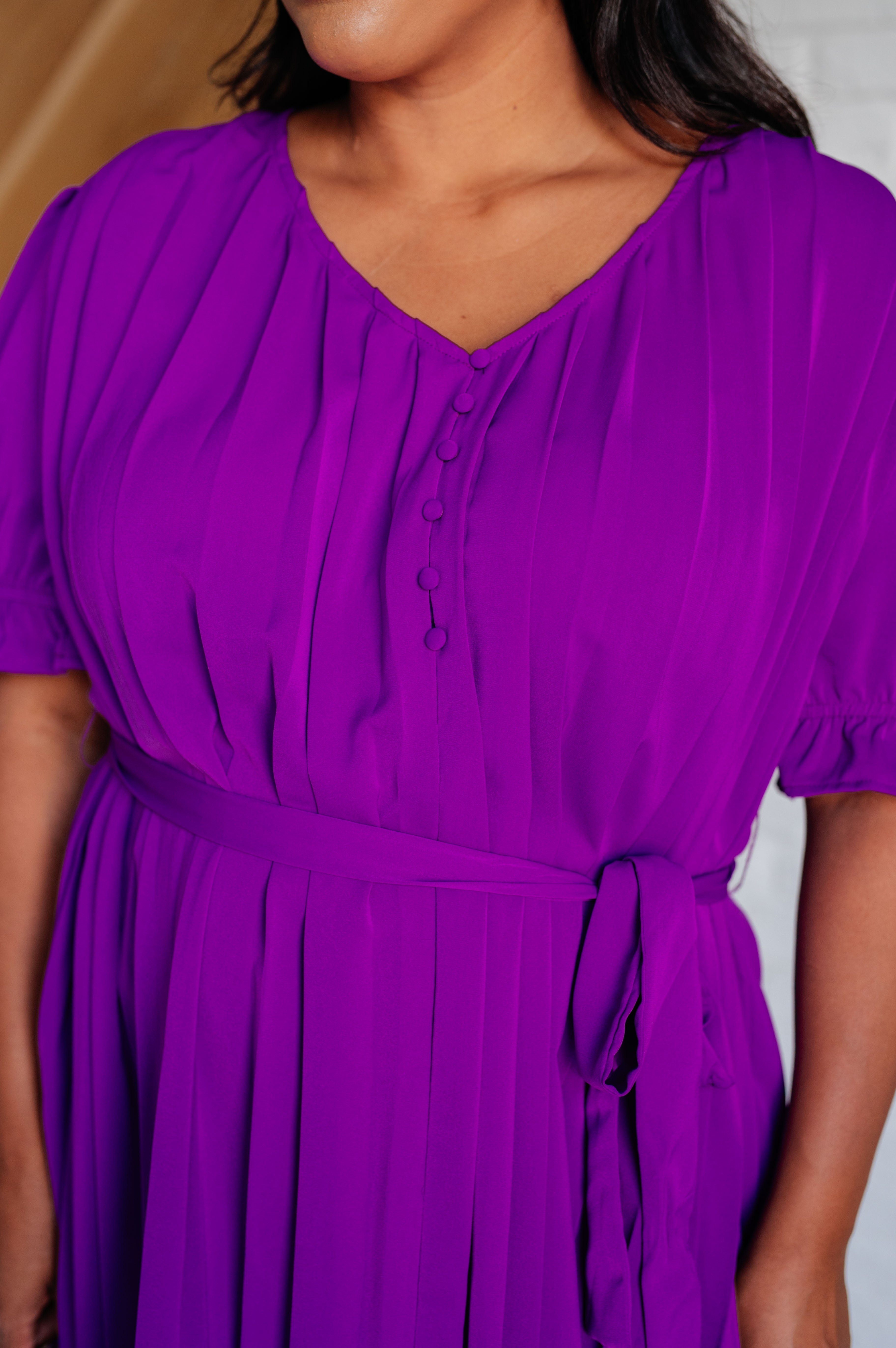 Hold And Squeeze Me Pleated Dress - Women's Stretchy Bodycon Midi Dress for Date Night & Party Wear
