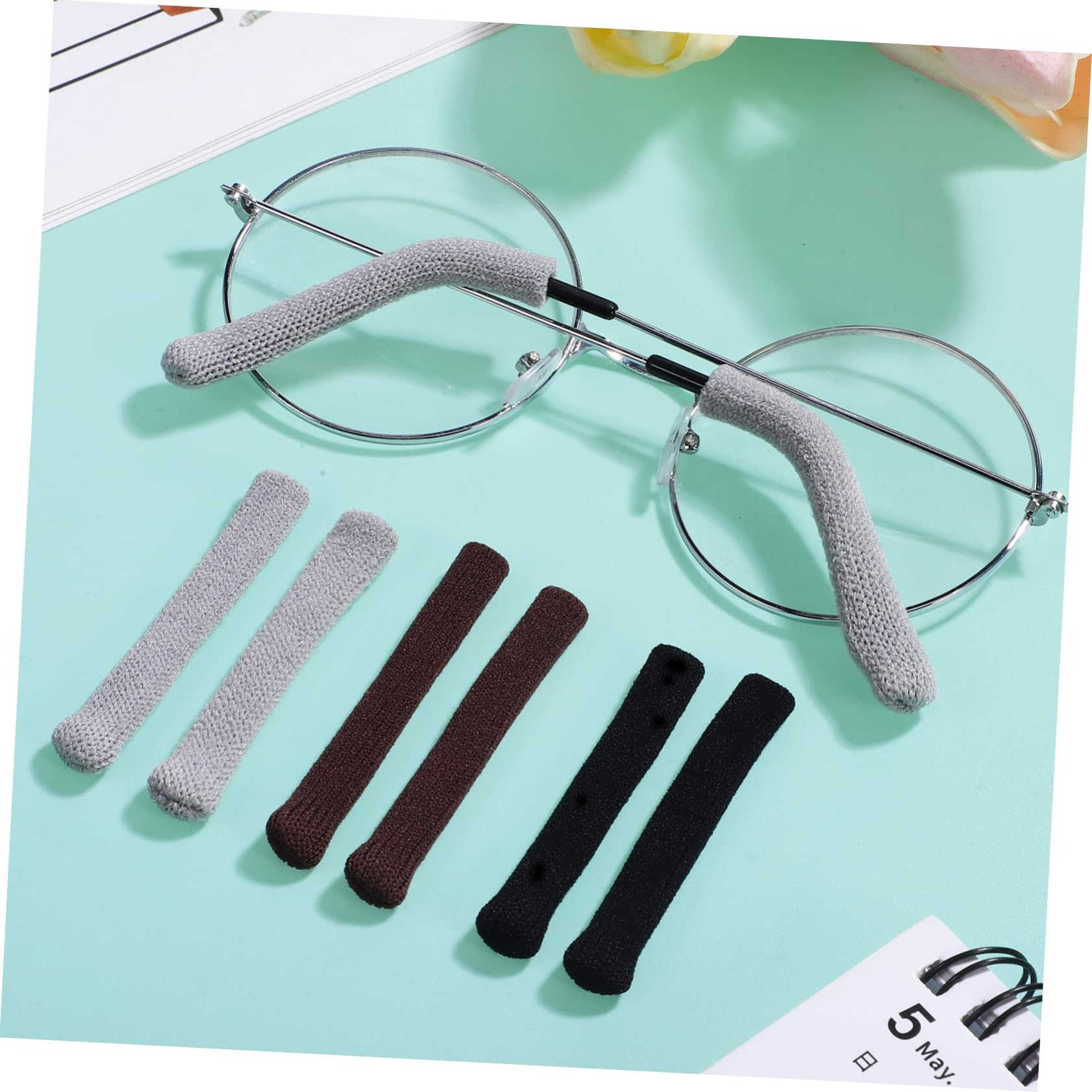 Healvian 12 Pairs Glasses Arm Covers - Soft Ear Pads & Anti-Slip Hooks for Eyeglasses - Comfortable Eyewear Accessories for Reading, Driving & Daily Use