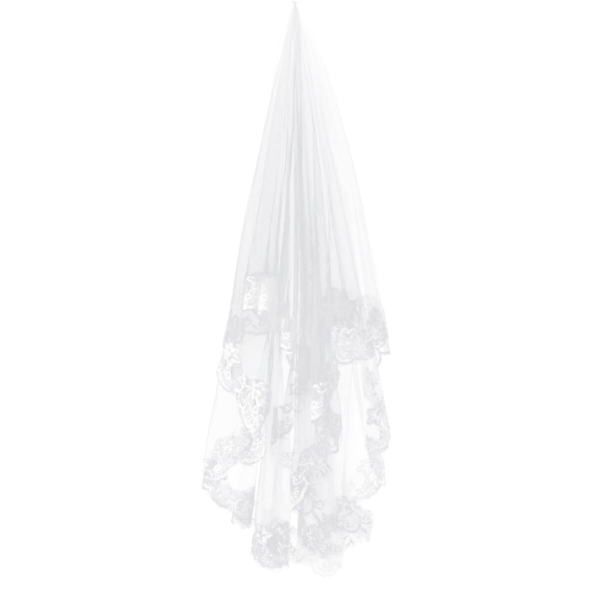 Elegant One Tier Lace Wedding Veil - Long White Bridal Veil for Bride | Perfect for Church, Beach & Outdoor Weddings