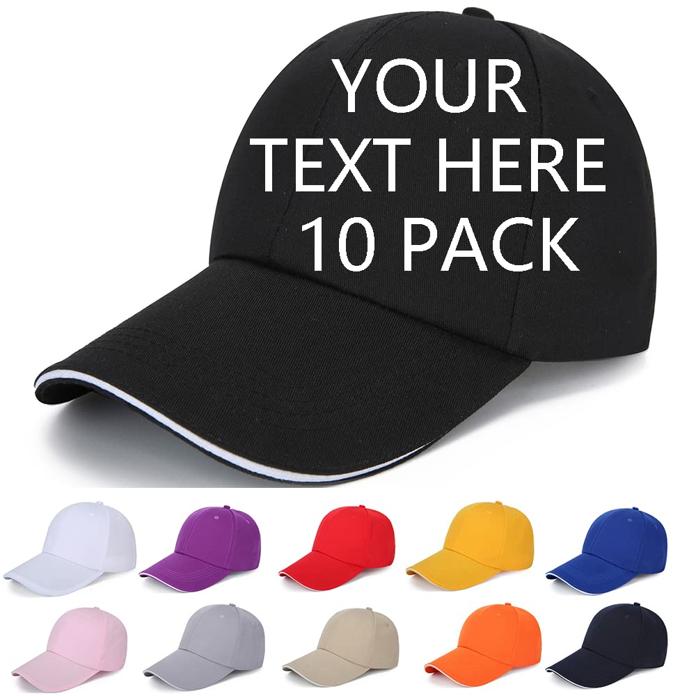 Custom Embroidered Hats 10 Pack - Personalized Cotton Baseball Caps with Adjustable Snapback for Men & Women - Perfect for Sports, Outdoor Activities & Team Events