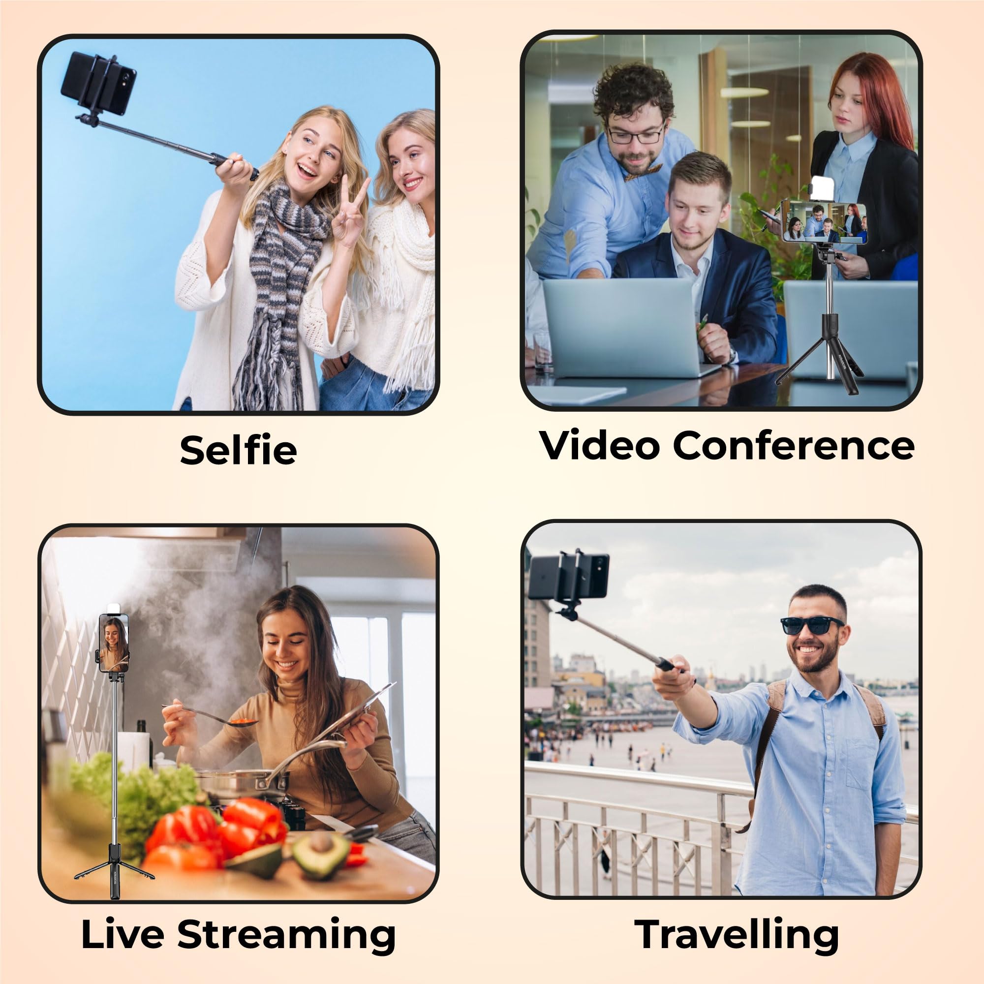 Kratos 3-in-1 Selfie Stick Tripod with Rechargeable LED Light - Bluetooth Remote, Adjustable Brightness for Makeup, Vlogging & Photography | Perfect for Travel, YouTube Videos & Instagram Content Creation