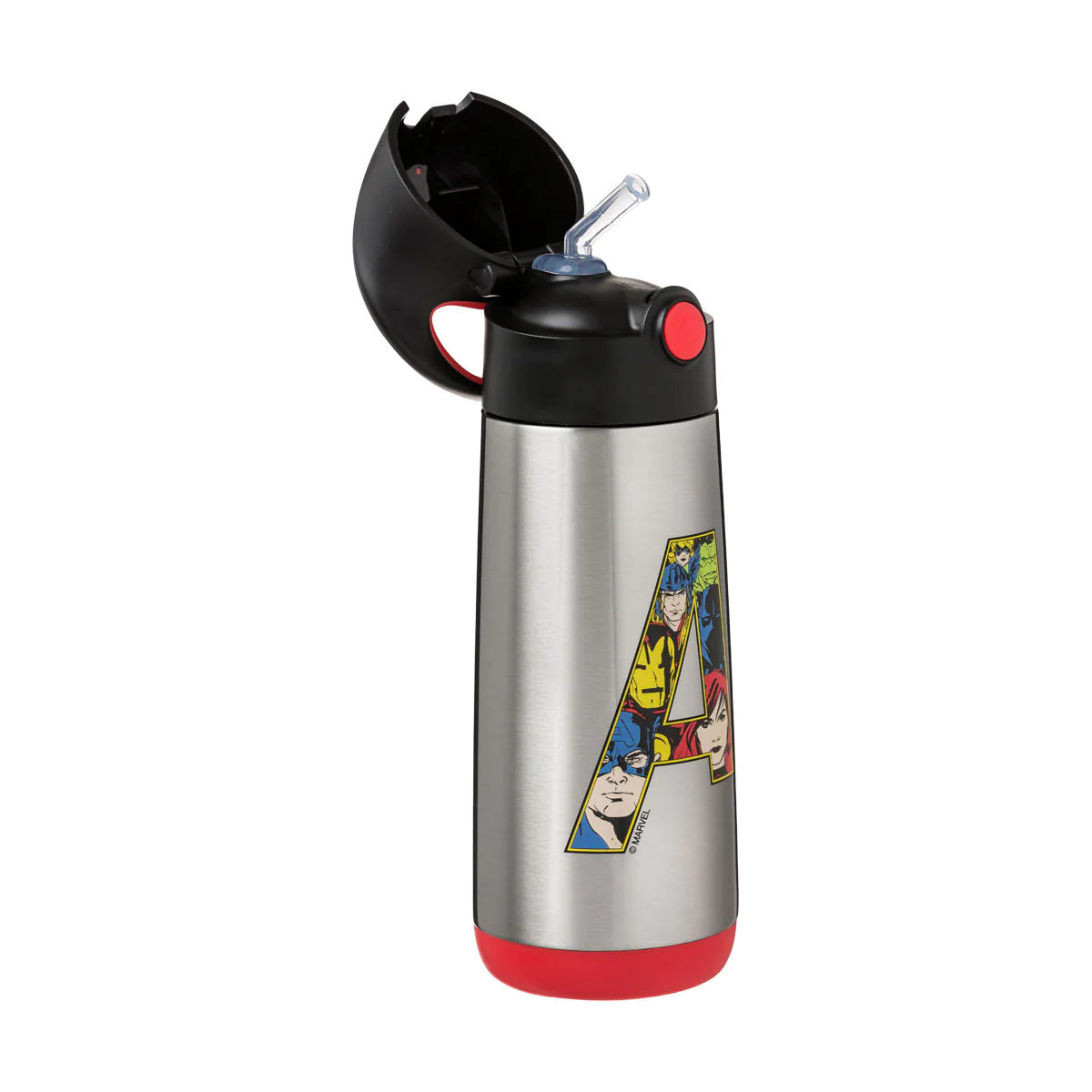 b.box Insulated Drink Bottle 500ml - Avengers Themed Kids Water Bottle for School, Travel & Outdoor Activities | Leak Proof Stainless Steel Water Bottle with Straw
