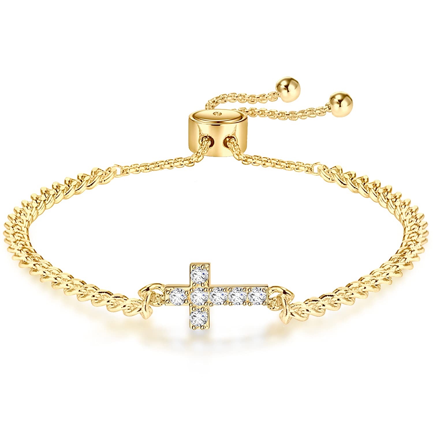 Evil Eye Bracelet for Women - Adjustable Slide Chain Jewelry in Silver, Gold & Rose Gold - Sideway Cross Bracelet for Protection & Good Luck - Perfect Gift for Girls, Birthday & Everyday Wear