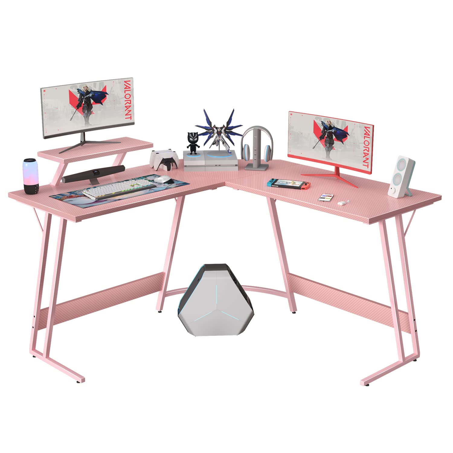 Homall Pink L-Shaped Gaming Desk 51 Inch - Corner Computer Desk with Large Monitor Stand for Home Office, Study, Writing & Gaming Workstation - Ergonomic Design, Durable Construction - Perfect Gift for Girls & Women (Pink) - Ideal for Small Spaces & Multi-Tasking