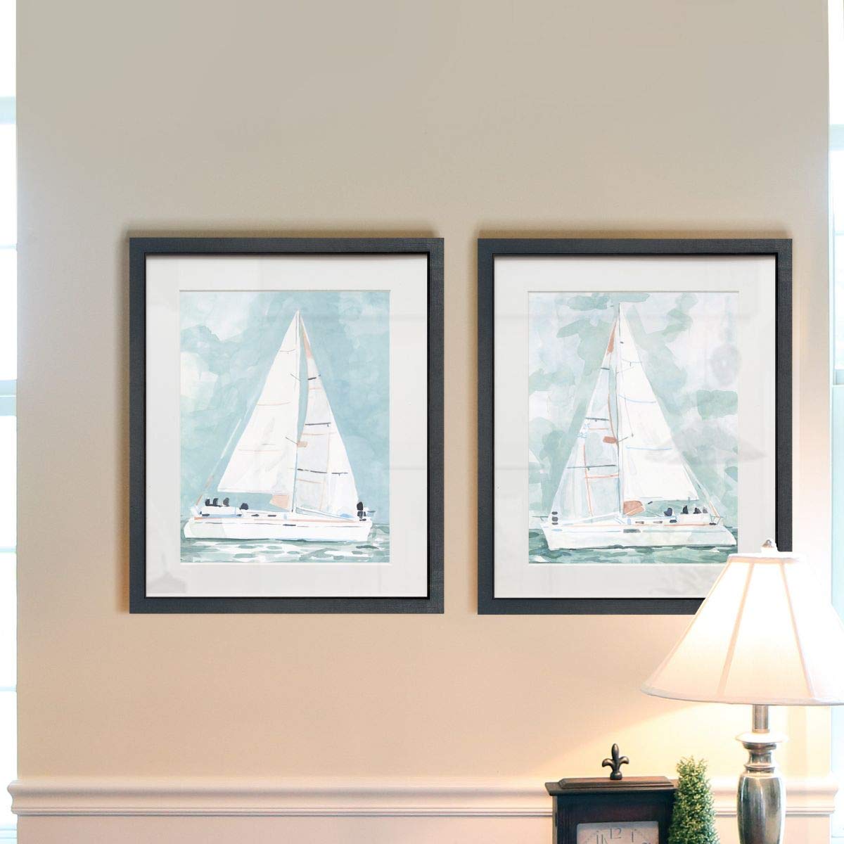 Nautical Framed 2 Piece Wall Art Set - Ocean Boat & Ship Decor, Rustic Abstract Beach Theme, Ready to Hang 16x20 - Perfect for Living Room, Bedroom, Office or Coastal Home Decor
