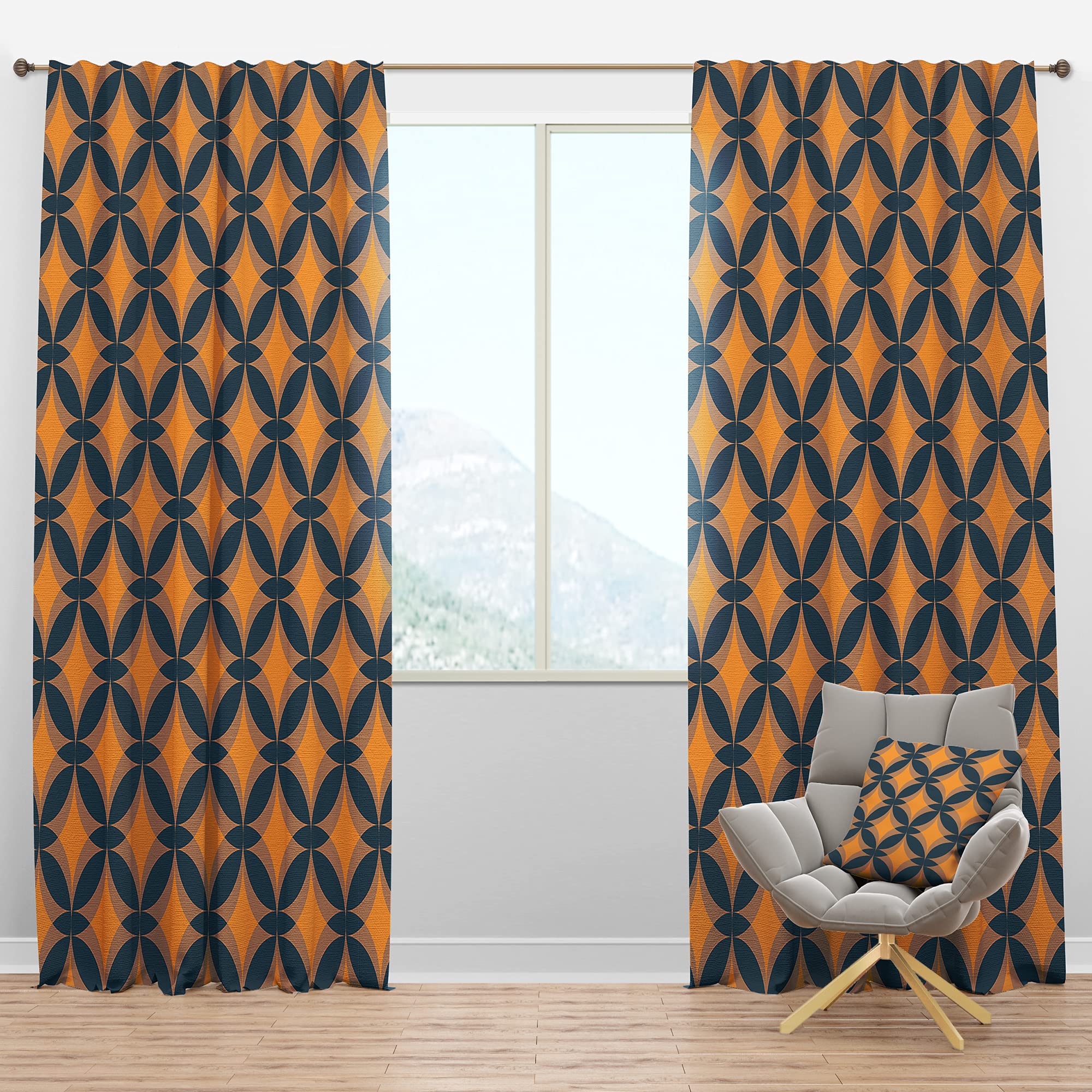 DesignQ Blackout Curtains 'Abstract Retro Design III' - Thermal Insulated Single Panel (52x63 inches) for Bedroom & Living Room - Noise Reducing & Energy Saving Window Drapes for Better Sleep & Home Decor