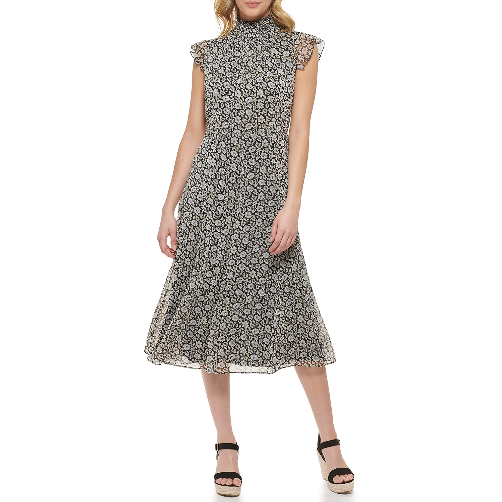 Tommy Hilfiger Women's Floral Midi Dress for Spring & Summer | Casual & Party Wear | Breathable Cotton Blend | Sleeveless A-Line Dress for Outdoor Events & Vacations