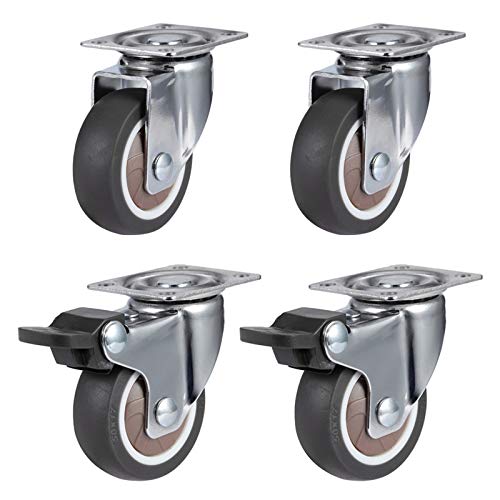 4-Pack 2 Inch Swivel Caster Wheels with Brake - Soft Rubber Furniture Casters for Cribs, Cabinets & Office Chairs - Heavy Duty Hardware Fittings for Smooth Mobility (Home & Office Use)