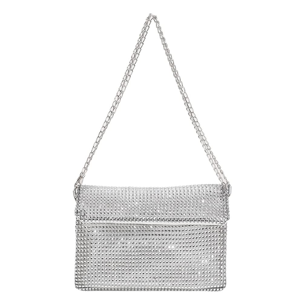 Elegant Silver Rhinestone Evening Clutch Bag for Women - Shiny Wedding Purse & Sparkly Shoulder Bag for Prom, Dinner Party & Special Occasions