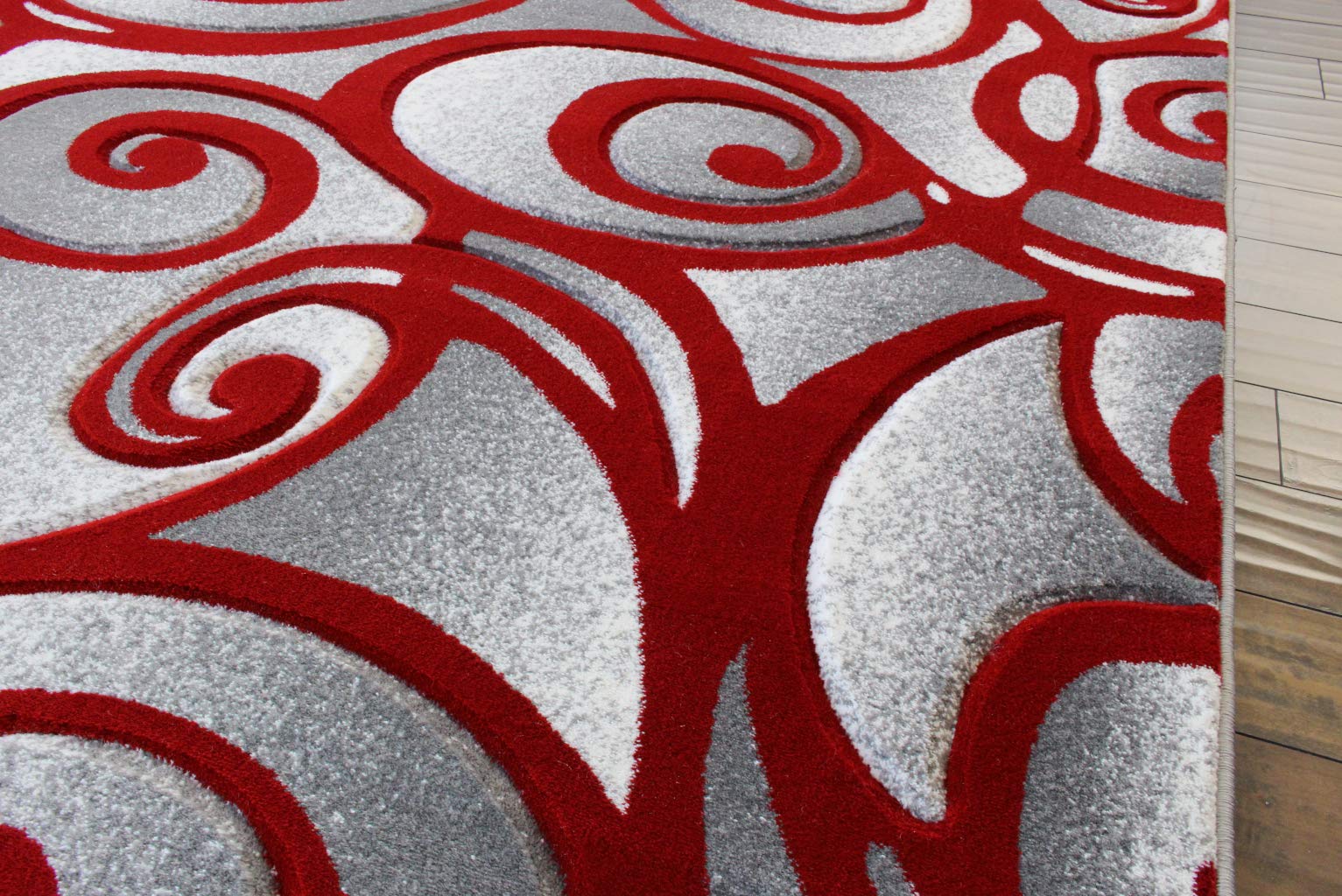Masada Modern Woven Area Rug - Hand Carved Grey White Red Design (8x10 Feet) for Living Room, Bedroom & Office Decor
