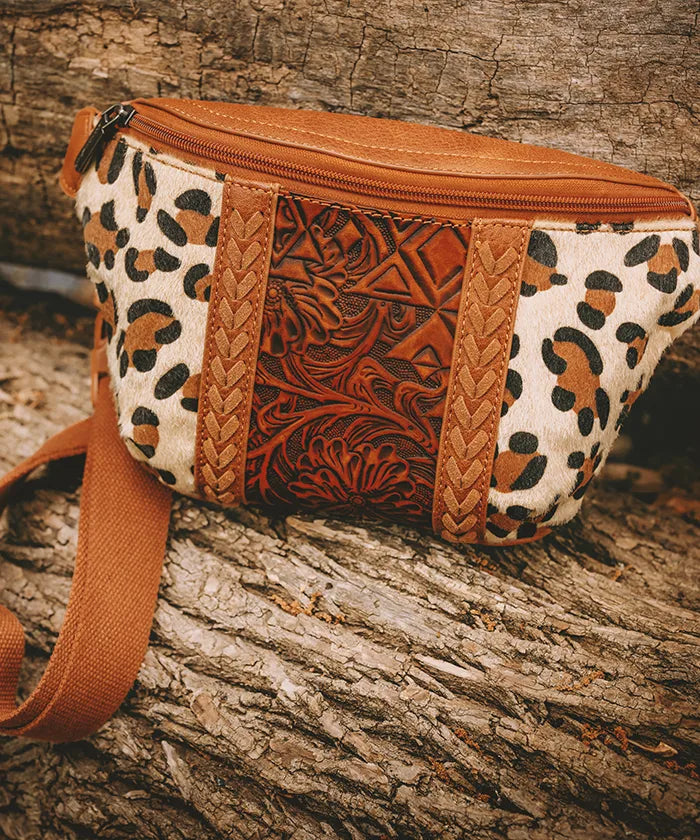 Montana West Floral Tooled Leather Fanny Pack for Women - Stylish Waist Bag with Adjustable Belt for Hiking, Travel & Outdoor Activities