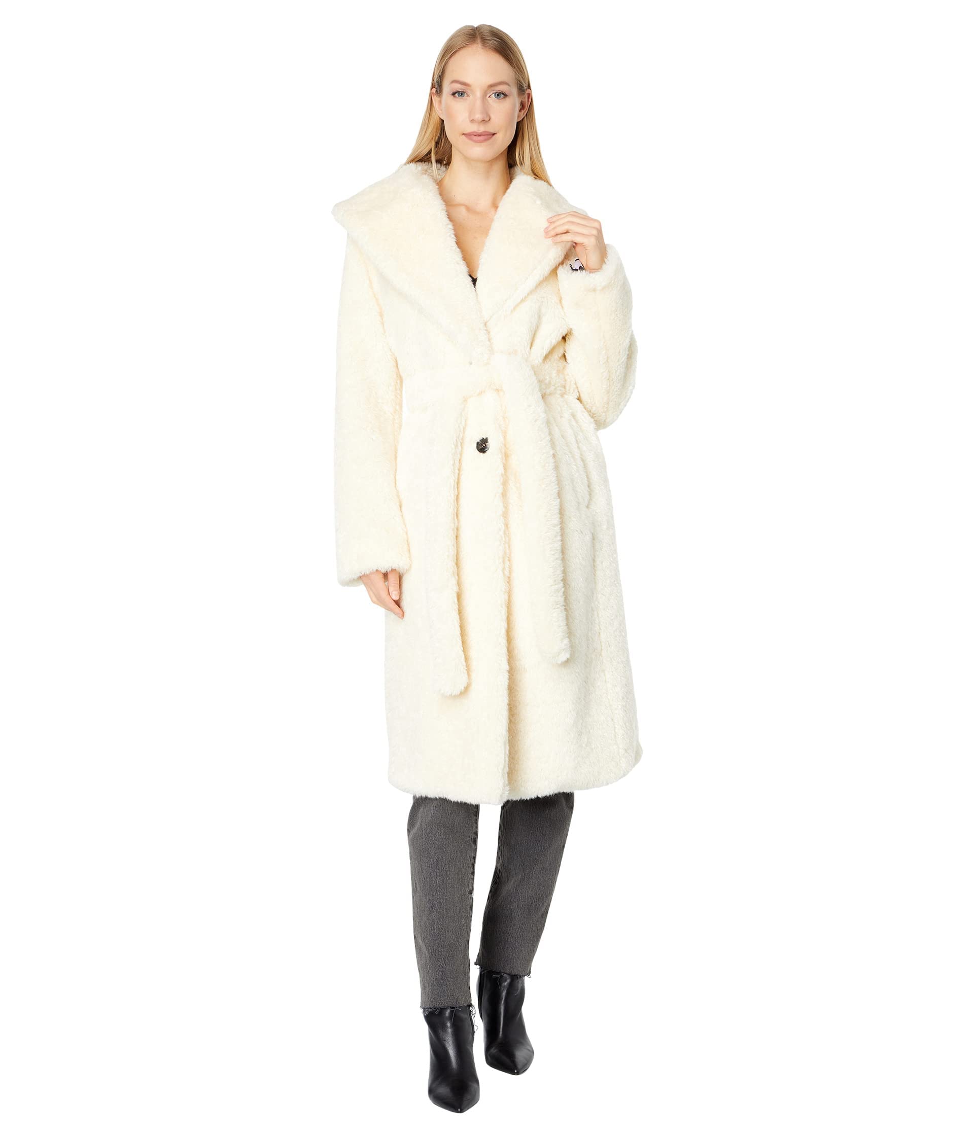 Avec Les Filles Textured Faux Bunny Robe Coat - Soft Plush Women's Winter Robe for Cozy Home & Lounge Wear - Perfect for Spa Days, Relaxation and Gift Giving